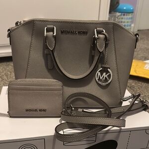 Michael Kors Gray Satchel with Silver Hardware and Saffiano Leather